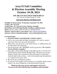 Area 51 Fall Committee & Election Assembly Meeting @ Hilton Raleigh Noth Hills | Raleigh | North Carolina | United States